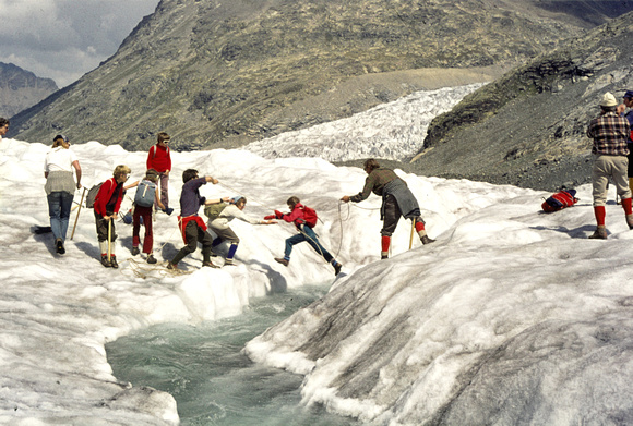Crossing Morteratsch Glacier