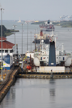 Cargo ship exiting Gatun locks